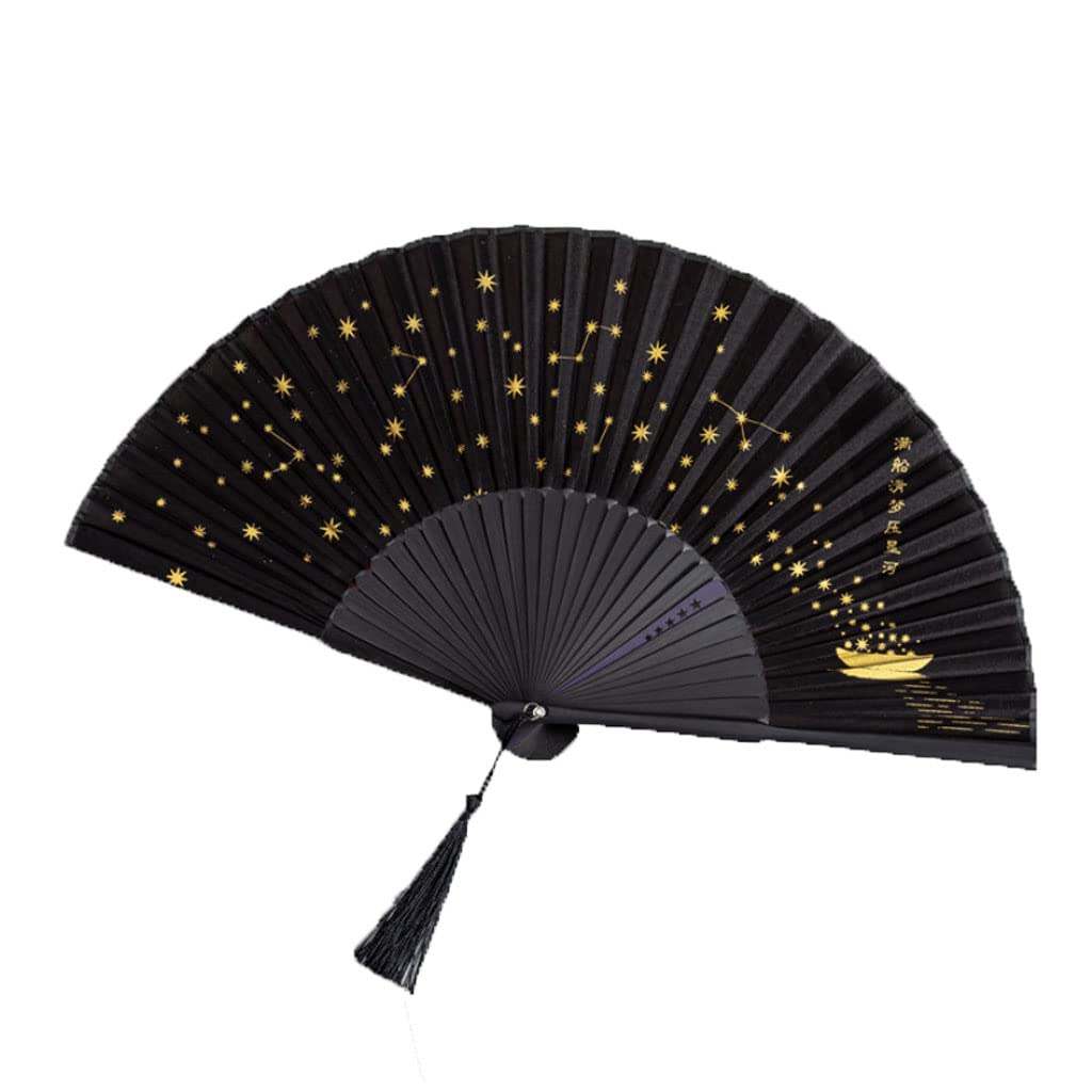 AAPIE Hand Fan Chinese Style Bamboo Fan Star Pattern Portable Folding Fans Wedding Decoration Dance Props Handheld Fan Summer Folding Fan for Men and Women