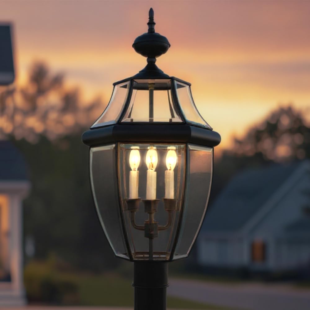 Urban Ambiance Luxury Colonial Outdoor Post Light, Large Size: 23" H x 12.5" W, with Tudor Style Elements, Versatile Design, High-End Black Silk