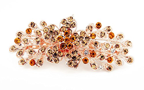 Yeshan Women Rhinestone Crystal beaded Flower Pattern Hair Barrettes Clips,Golden
