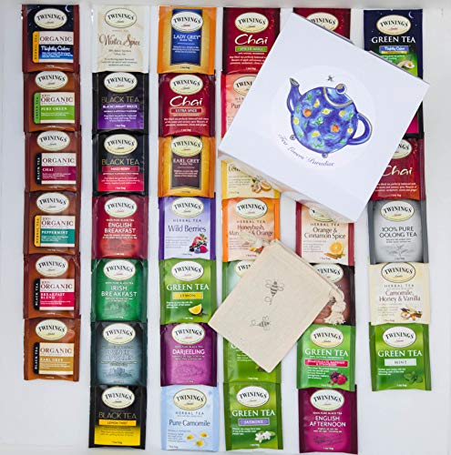 Twinings Tea Bags Sampler Assortment Variety Pack - 40 Count with Gift Box and Travel Pouch - Essentials