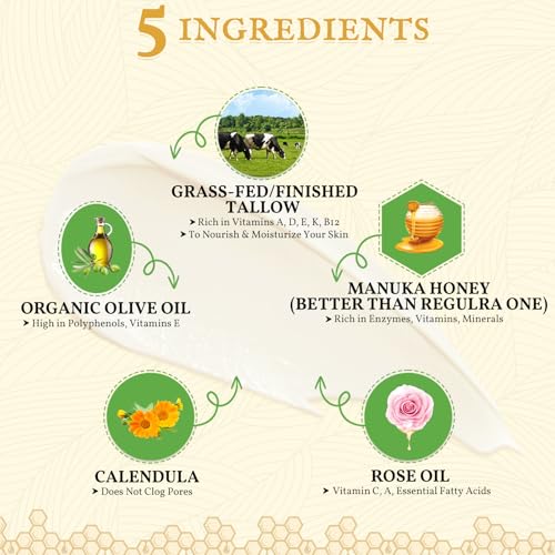 FeeMeFee Beef Tallow for Skin 2oz | Tallow And Manuka Honey Balm | Unscented Tallow Face Moisturizer | Beef Tallow for Face | Organic Grass Fed Beef Tallow Balm | Whipped Beef Tallow Lotion Face Cream