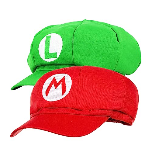 Klempner Mütze Set mit 2 Rot Grüne Kappe Cappy Cap Hut Kindheitshelden...