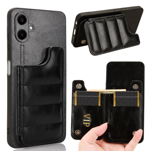 Jiajihua Case Compatible with Samsung Galaxy A06 4G SM-A065F [Card Holder][PU+PC+TPU] 3 in 1 Magnetic Clasp Cover Black