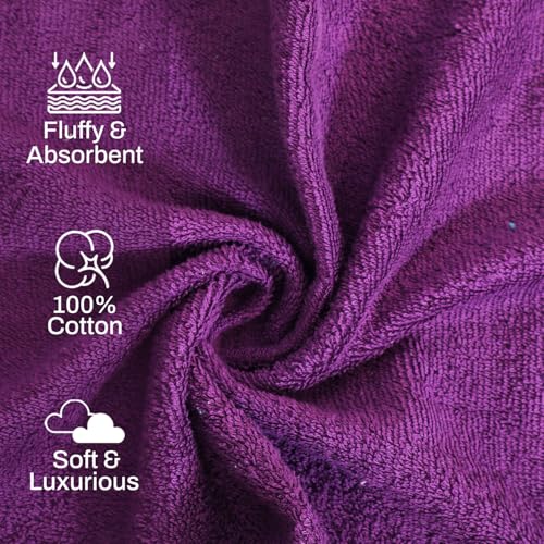 Image of Layers 100% Cotton Face Towels | 450 GSM Soft & Highly Absorbent | Aqua Plush Collection | Pack of 12 Super Soft Towels for Men & Women | 30 x 30 cm - Purple