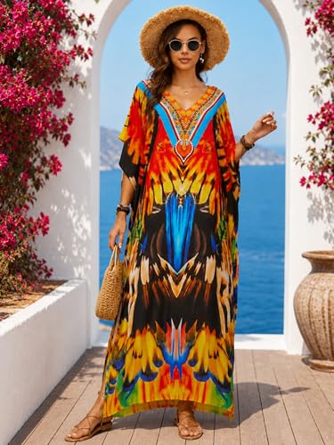 Image of Kaftan Dresses for Women Plus Size Bathing Suit Cover up Caftan Maxi Beach Dresses