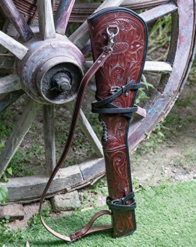 Hulara Genuine Handcraft Leather Rifle Case Western Scabbard Fits 16 To 20 Inch Barrel Length Lever Action Rifle Shotgun Sheath Winchester Case For Wild Bunch Shooting #TOP1