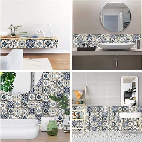 Image of Moroccan Tile Stickers Peel and Stick | Waterproof Self Adhesive Wall & Floor Decor | Kitchen Backsplash, Bathroom & Furniture Sticker Roll | 60 cm x 200 cm | Pack of 1 12.92 Square feet