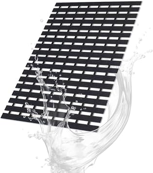 Bath Mat Non Slip Shower Mat Bathtub with Drain Holes and Heavy Duty Rubber No Suction Cups Sturdy Shower Stall Tub Mat for Bathroom, Shower Floor, Pool, SPA, Black, 17"x26"