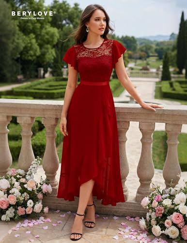 Image of BeryLove Formal Dresses for Women 2026 Wedding Guest with Slit Cocktail Elegant Lace Long Prom Dress