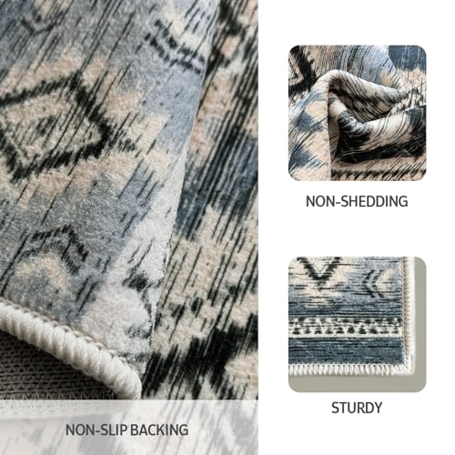 Image of Washable Boho Entryway Rug 2' x3' Small Western Rug Blue White Colorful Color Geometry Door Mat Indoor Entrance Non-Slip Soft Oriental Vintage Carpet Kitchen Entryway Bedroom Corridors Indoor