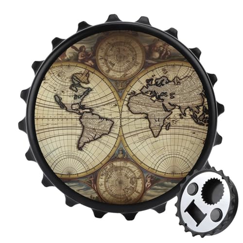 Apribottiglie magnetico per frigorifero, mappa antica del mondo, in plastica, personalizzabile, per gli amanti della birra (nero)
