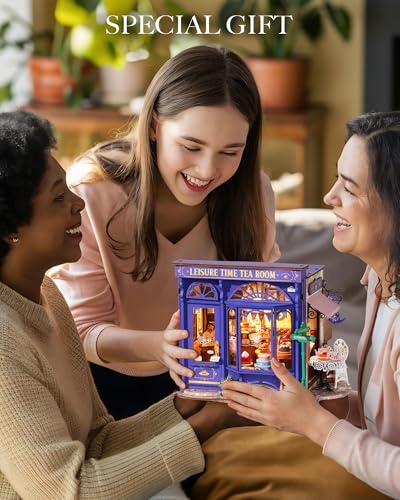 Image of Rolife DIY Miniature House Kit Leisure Tea Time, 3D Book Nook Openable Bookshelf Decor for Adults, Mini Model House Kits, DIY Crafts Kit Halloween for Adults (Leisure Tea Time)