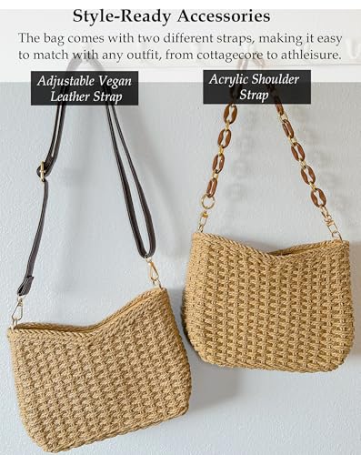 Summer Handwoven Tote Bags Purse with Adjustable Strap, Straw Beach Bag Handbag Clutch Crossbody Bag for Women2