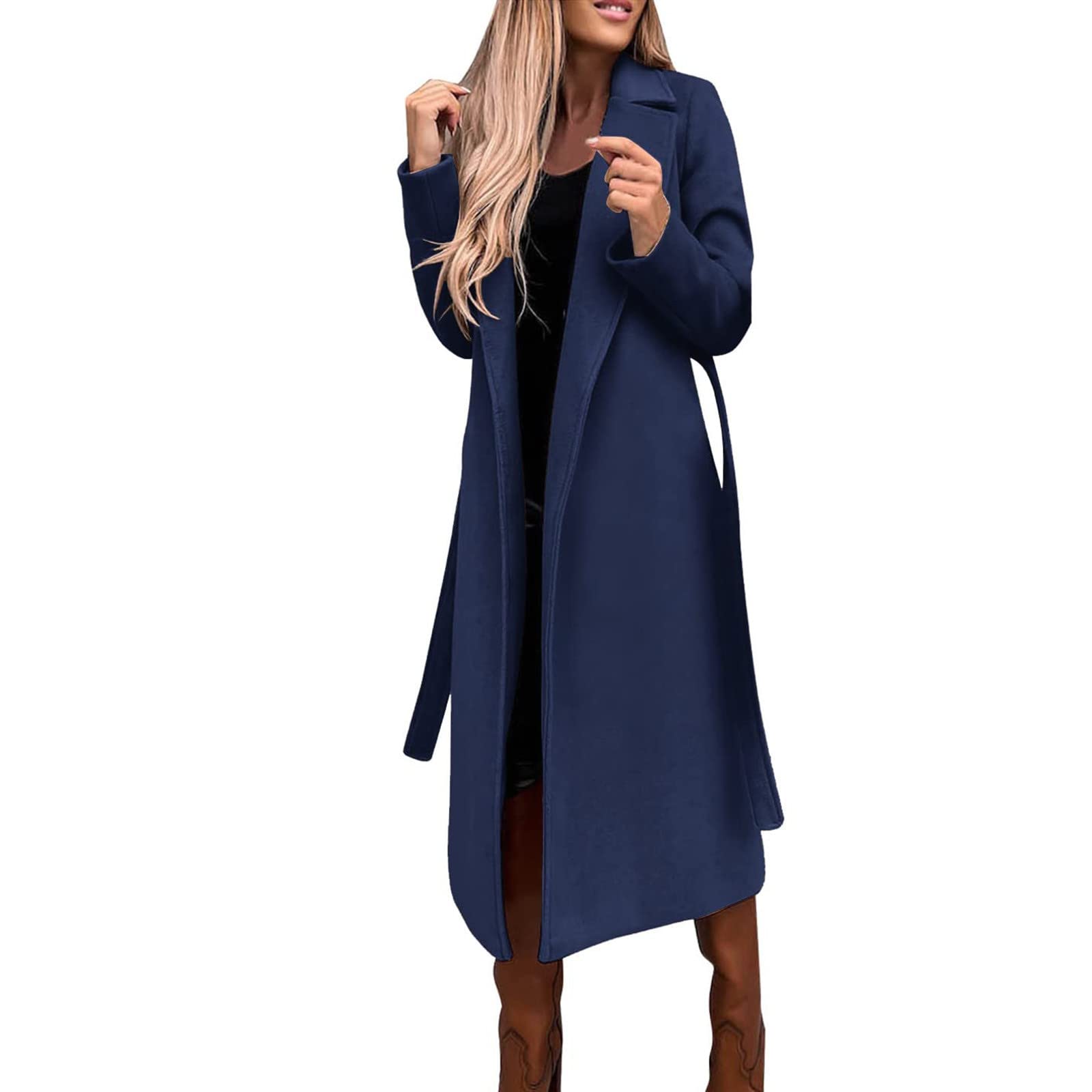 Dyhxuan Women's Navy Winter Thick Winter Jacket Wool Jacket Wool Coat Long Sleeve Turn-Down Collar Transition Jacket Shirt Jacket Casual Plain Winter Coat Shirt Jacket Windbreaker Shirt Coat Wind Jacket