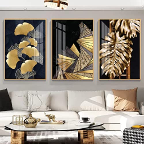 Toile peinture feuille plante dorée abstraite salon dsdsgog 3pcs