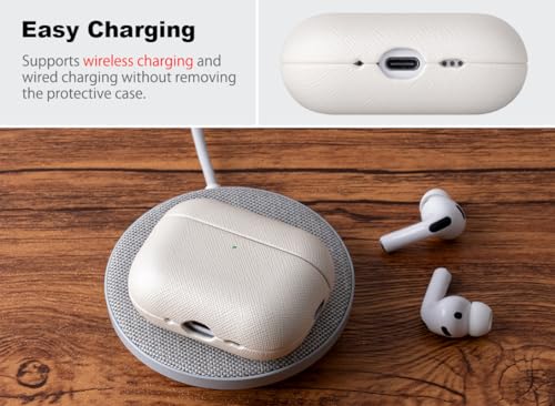 Image of Haobobro Handmade Case - for AirPods Pro 3 Case Cover - Premium Vegan Leather with Cross-Grain Texture, Wireless Charging Compatible, Drop Protective Hard Cover for AirPods Pro 3rd Generation - White