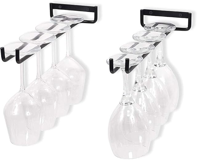 2 Pack Wine Glass Racks Wall Mounted Hanging Rack Shelf Wine Cup Display Stand for Cabinet and Bar 30cm(Black)