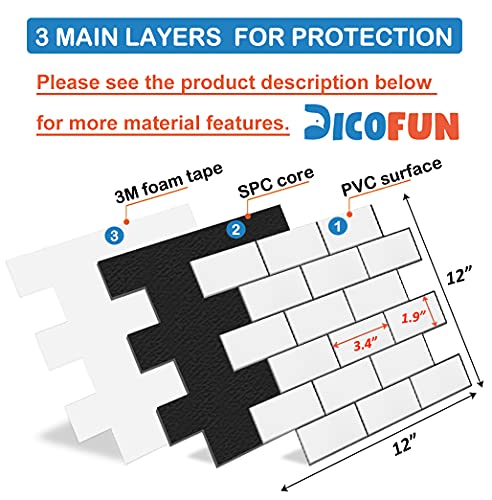 Dicofun 0304100B 10-Sheet Polished White Thick Pvc Peel And Stick Backsplash, Ceramic Look Subway Tile White Kitchen Backsplash Peel And Stick Wall Tiles thumb #6