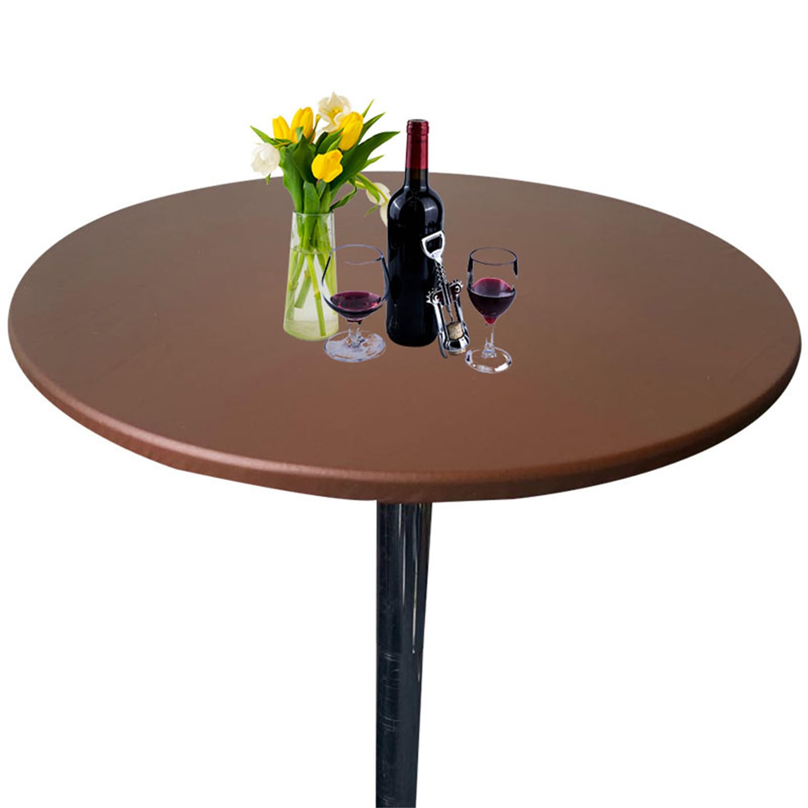 Highdi Round Table Cover with Elastic, Circle Table Cloth Fitted Stretch Fitted Tablecloth Non-Slip Round Table Protector Washable for Home Hotel Dining Outdoor Garden (110cm,Coffee)