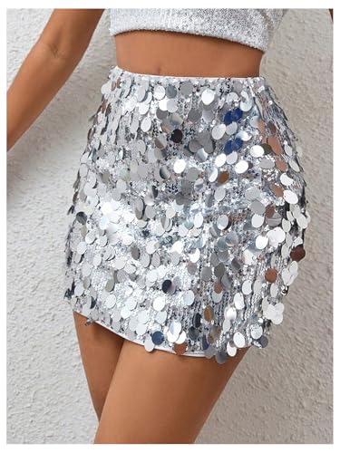 MakeMeChic Women's Sequin Sparkly Mini Skirt Stretch Bodycon Party Skirts Clubwear2
