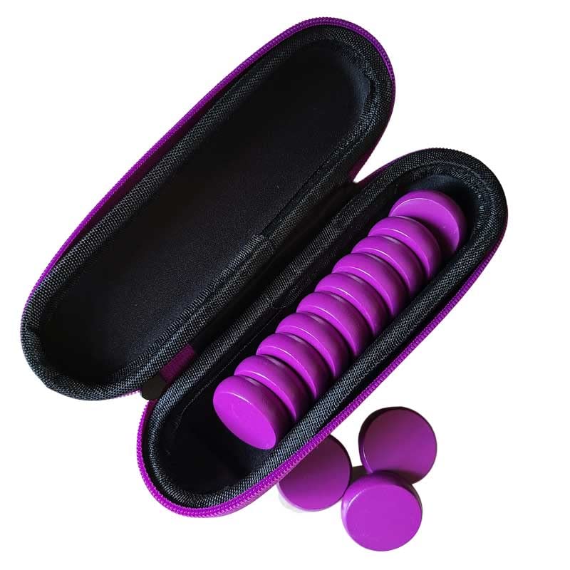 Premium Colored Crokinole Disc Set of 13 in Hard Shell Zipper Case (Purple)