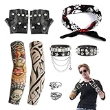 BIBARAJM 6 Pcs Rocker Costume Men's Disco Costume Men's Party Costume Men with Sunglasses Sleeves Gloves Ring Headscarves for 70s 80s 90s