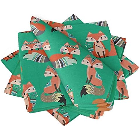 S4Sassy Green African Fox Kids Printed Napkin Basic Everyday Use Table Linen Dinning Set 20 x 20(Pack of 6) Cover