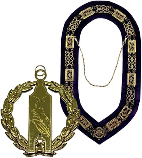 Masonic Regalia Grand Lodge Officer Chain Collar Gold chain Purple Backing With Grand Lodge Junior Warden Gold Jewel (customizable)