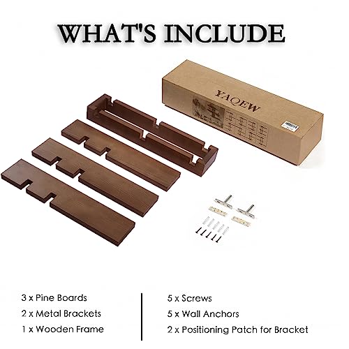 Image of yaqew Variable Floating Shelves Wood Set of 3, Cube Wall Mounted Shelves 28.35 inch Max, Wall Shelves for Living Room Bathroom Bedroom Farmhouse - Light Walnut Color - 28.35 inch x 23 inch x 4.3 inch Max