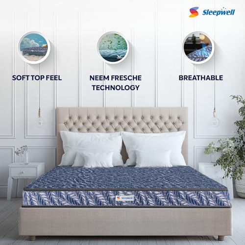 Image of Sleepwell Utsav Comfort Regular Mattress | Quiltec & Resitec (HR) Foam | Soft-top Feel | Neem Fresche Technology | Comfort & Support | Single Size | 75X35X5 | 5 Yrs Warranty
