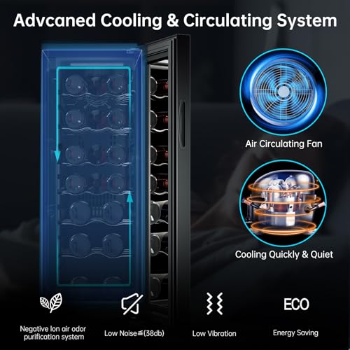 Image of KingChii 18 Bottle Wine Cooler Refrigerator Freestanding Wine Fridge - Intelligent Digital Control, Low Noise Professional Compressor, Stainless Steel & Tempered Glass for Home, Office, or Kitchen