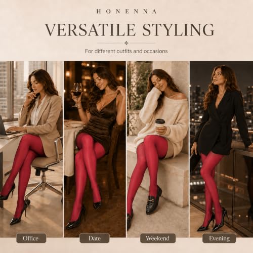 Image of HONENNA Sheer Tights for Women 2 Pairs Ultra Thin Reinforced T Crotch Control Top Pantyhose Stockings