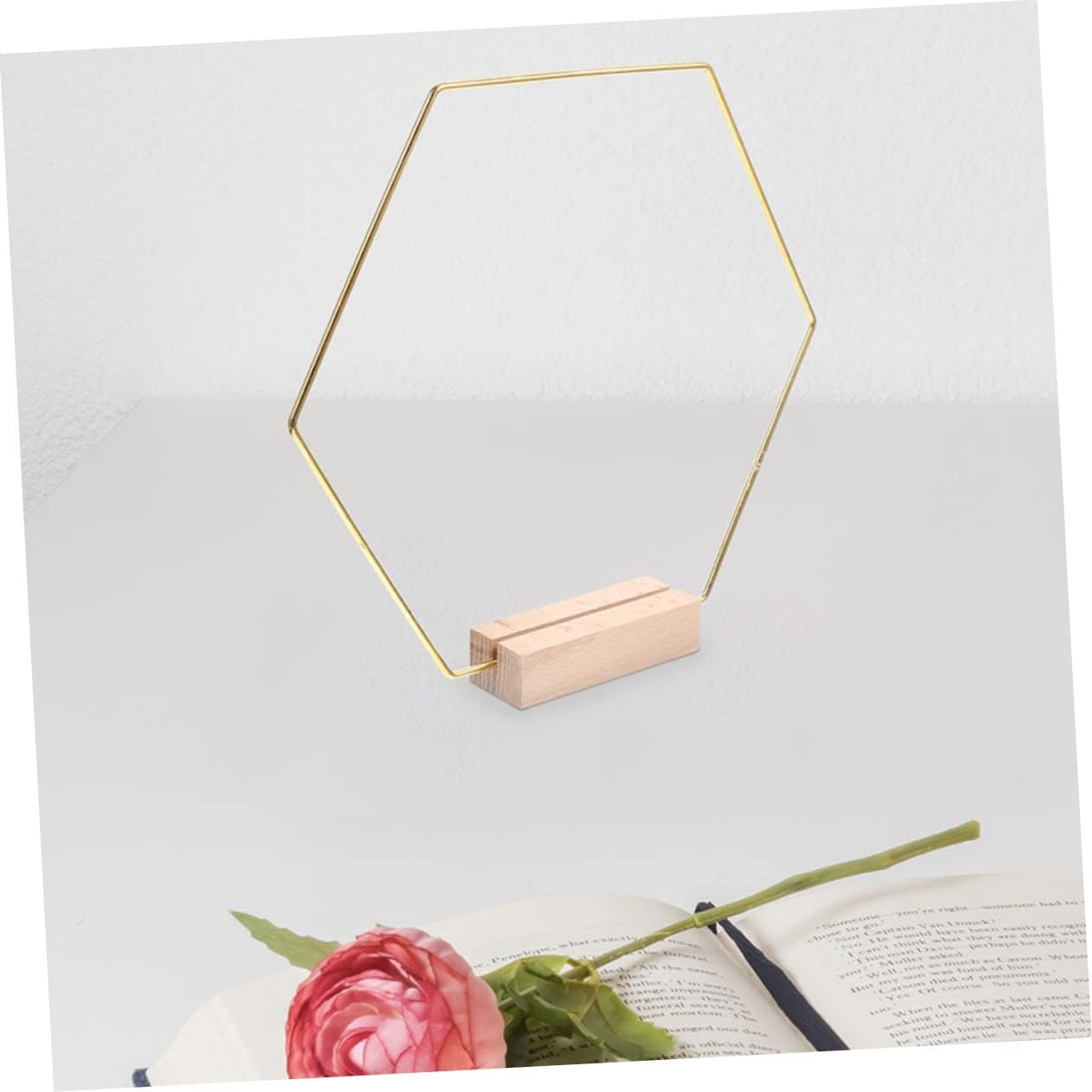 PRETYZOOM DIY Metal Floral Hoop 10pcs Hexagon Ring with Wooden Base Wedding Table Centerpiece for Bride