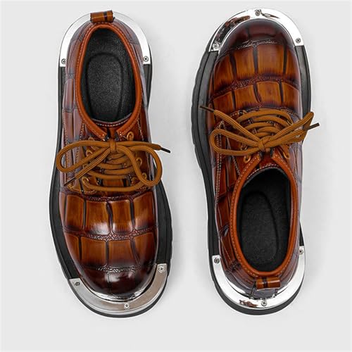 Men's Leather Lace-Up Chunky Platform Dress Oxfords Shoe Metal Accents Round Toe Wingtip Brogue Derby Shoes for Business Work Office3