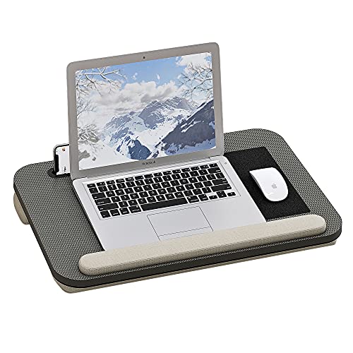 Function Home Portable Lap Desk for Laptop and Writing, Home Office Lap Pad with Cushion, Gaming Lap Pillow Desk with Mouse Pad, Tablet Slot and Wrist Pad - Fits Up to 17 Inch Laptop, Grey