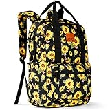 Choco Mocha Sunflower Backpack for Teen Girls, Travel Middle School Backpack for Girls High School College Bookbag 16 Inch, Black