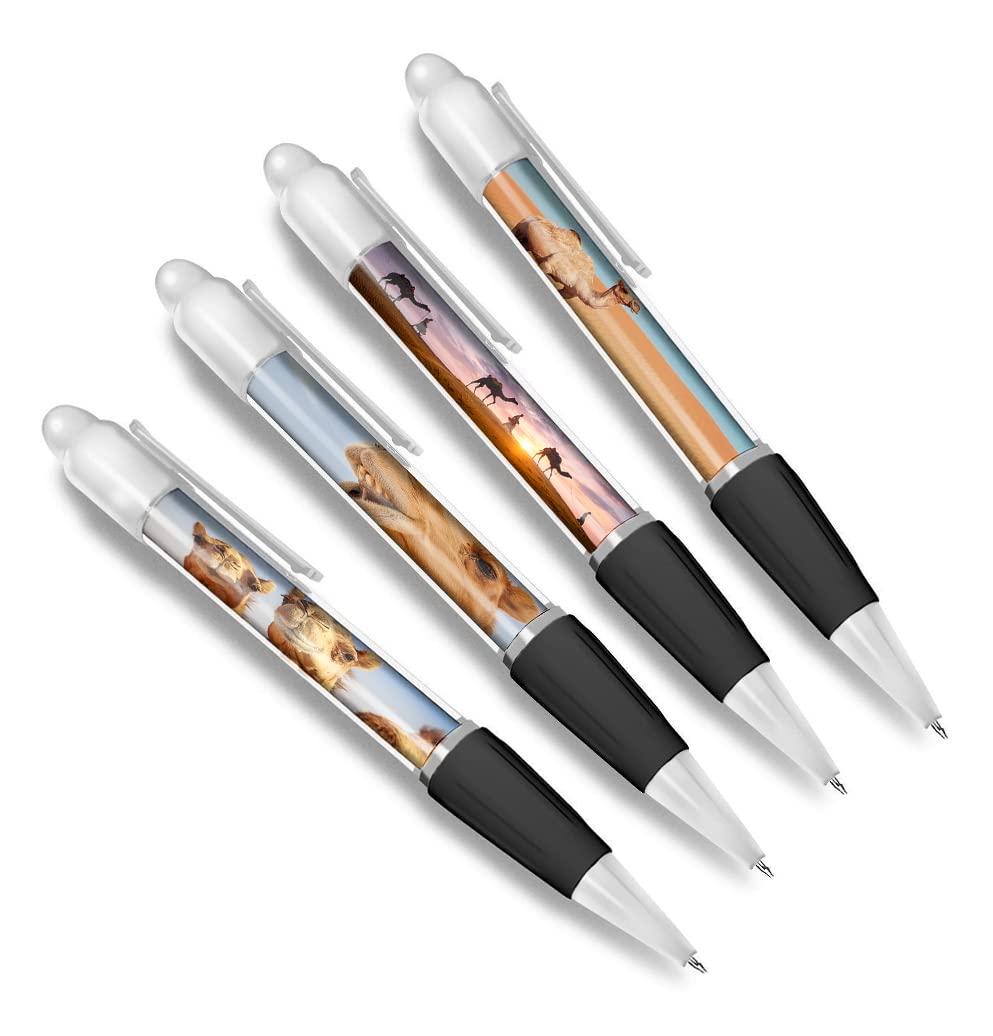 DV DESIGN Set of 4 Camel White Ballpoint Pens - Desert Animal Nature Wildlife Wild Travel Portrait Boys Girls Men Women Theme Pen #79436