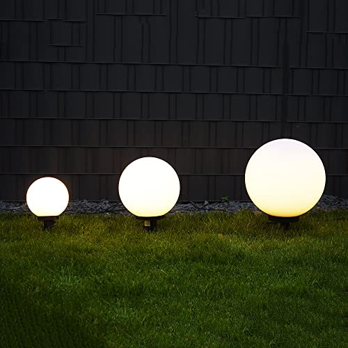 Dapo 2x Außen-Kugel-Leuchte MARLON D: 20 + 30cm, Kunststoff-Kugel weiß, mit Erdspieß, IP44, Garten-Deko-Lampe