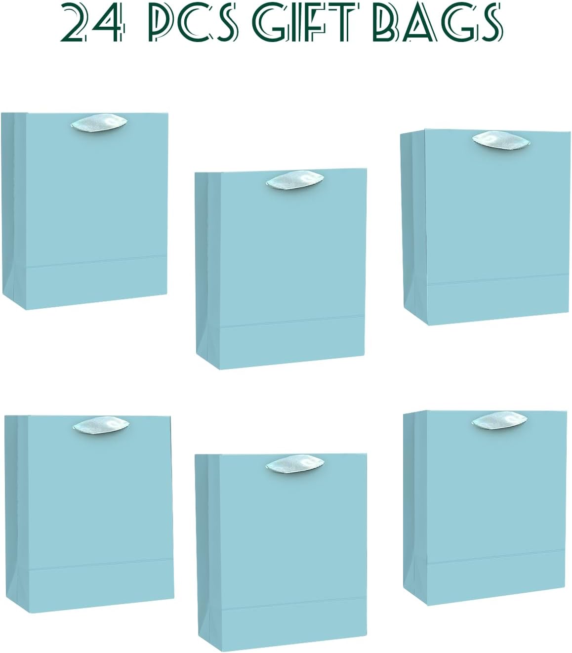 qiqee 24pcs Lake Blue Gift Bags with Tissue Paper for Wedding, Birthday, Party Supplies-7.9"x4.3"x9.6" Medium Size Cardboard Gift Bags（24pcs Bags + Tissue Paper ）
