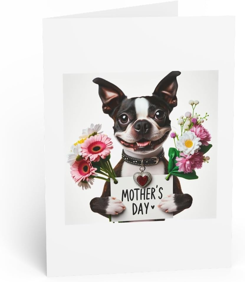 DistinctInk Greeting Card/Note Card - Boston Terrier Mother's Day - PACK of 25