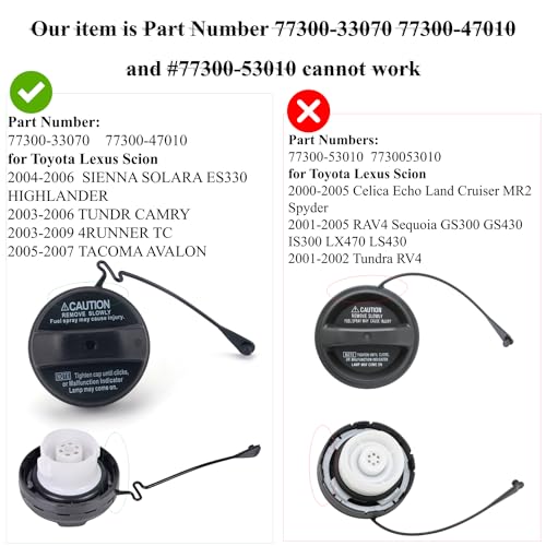 Fuel Tank Cap 77300-33070 Fit for 2003-2009 TOYOTA 4RUNNER/AVALON/CAMRY/HIGHLANDE/TACOMA/TUNDRA/SEQUOIA 2004-2006 ES330 2005-2010 TC Locking Gas Cap Replace#77300-47010