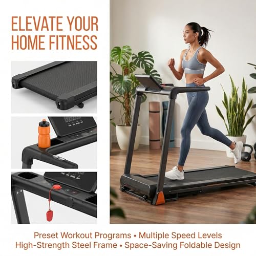 Image of Walking Pad, 3.5HP Foldable Treadmill with 4% Incline & Heart Rate Monitor, 8-Layer Running Belt for Knee Protection, 330 lbs Capacity, 0.5-8.5 MPH