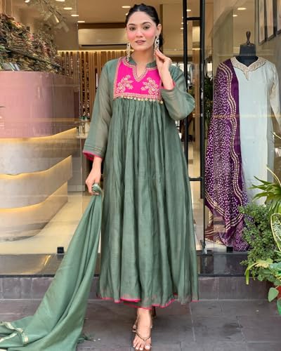 Image of ANNI Designer Women's Rayon Viscose Embroidered Anarkali Kurta with Pant & Dupatta