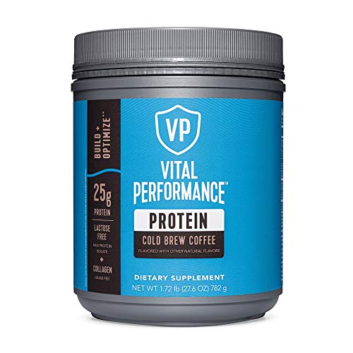 Vital Performance Protein Powder, 25g Lactose-Free Milk Protein Isolate Powder, NSF for Sport Certified, 10g Grass-Fed Collagen Peptides, 8g EAAs, 5g BCAAs, Gluten-Free - Cold Brew Coffee, 1.72lb
