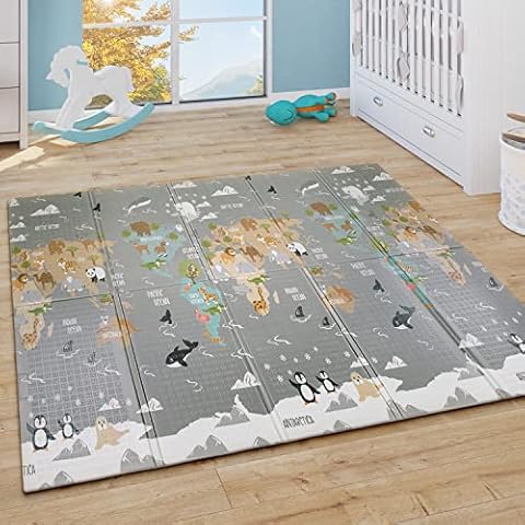 Paco Home Alfombra Juegos Cuarto Infantil Plegable Motivo Animales Mapamundi Reversible Cover