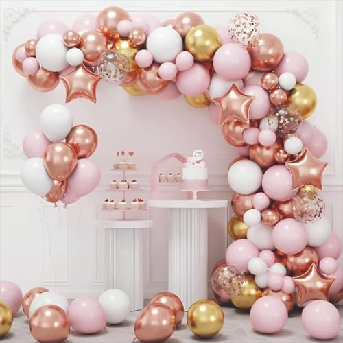 Image of Rubber Balloon Garland for Party Decoration Perfect for Kids, Adults, Birthday, Wedding, Anniversary, Celebration Decoration Kit - Rose Gold (64 Pieces)