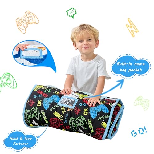 Image of Lasoftan Toddler Nap Mat with Pillow and Blanket, Extra Large Rolled Napping Mats,Slumber Bags for Boys Girls,Kids Sleeping Bag for Daycare, Preschool Travel Camping