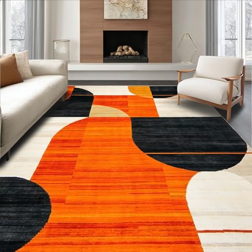 ODIKA 8'x10' Washable High Traffic Area Rug, Copper Black Orange