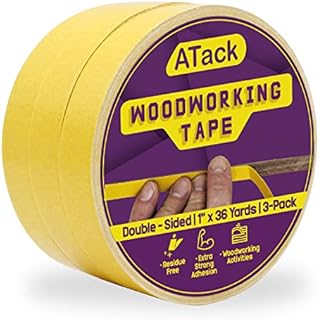 ATack Double-Sided Woodworking Tape, 1-Inch by 36-Yards (3-Pack) Double Face Turner Tape for CNC and Wood Template- Removable, Residue-Free and Surface-Safe