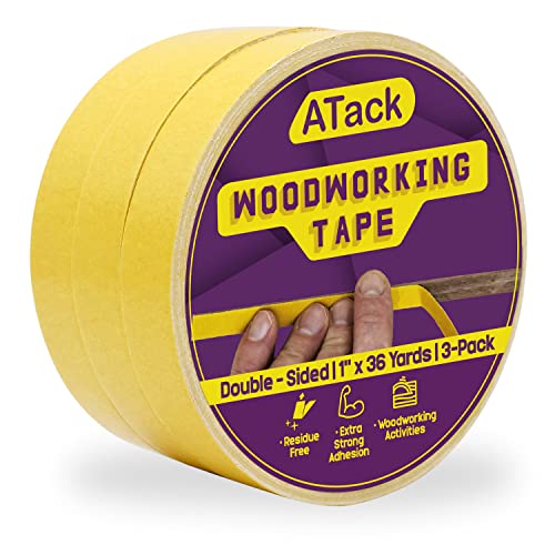 ATack DoubleSided Woodworking Tape, 1Inch by 36Yards (3Pack) Double Face Turner Tape for CNC
